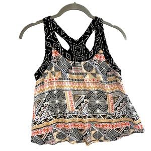 Xhilaration Tribal Print Cross Back Scoop Neck Top